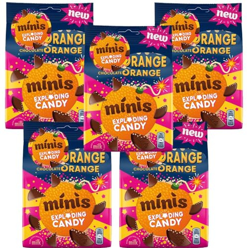 Chocolate Orange Exploding Minis Pouch 105g – Milk Chocolate Pieces with Popping Candy - Tey (5 x Bags)