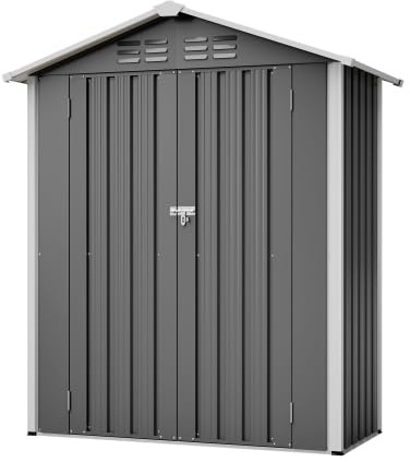 Abri de jardin compact gris | Abri de jardin en métal 154 x 83 x 180 cm avec fondation, verrouillable, résistant aux intempéries, idéal pour les jardins étroits
