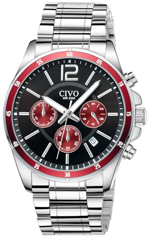 CIVO Montre Homme Acier Quartz: 41MM Grand Cadran Chronographe Date - Cadeau Frère Ami Étudiant Résistant Rayures