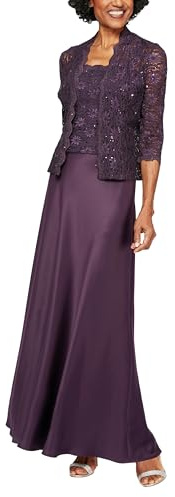 Alex Evenings Two Piece Mother of The Bride Dress with Lace Jacket (Petite and Regular Sizes) Vestido para ocasión Especial, Berenjena, 38 (Pack de 2) para Mujer