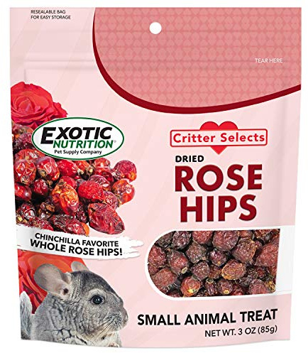 Exotic Nutrition Dried Rose HIPS (3 oz.) - Healthy Natural Treat - Chinchillas, Guinea Pigs, Rabbits, Prairie Dogs, Degus, Hamsters, Rats, Squirrels, Parrots, Chickens, Ducks & Other Small Pets