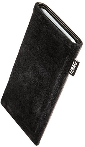 fitBAG Fusion Black/Black custom tailored sleeve for Apple iPhone 12 Mini/iPhone 13 Mini | Made in Germany | Fine nappa leather pouch case cover with MicroFibre lining for display cleaning