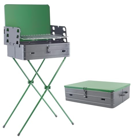 Mediawave Store - Barbecue Richiudibile a Valigetta BAR007 con griglia in acciaio, Barbecue da Asporto, Funziona a Carbonella, Classico Barbecue, Fornacella Barbecue, Verde