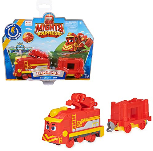 MIGHTY EXPRESS - TRAIN MOTORISE NATE - Locomotive de Nate Le Rapide Avec Outil & Wagon De Cargaison - Jouet Inspiré De La Série - Aventures Animées À Rail-ville - Jouet Enfant 3 Ans et +