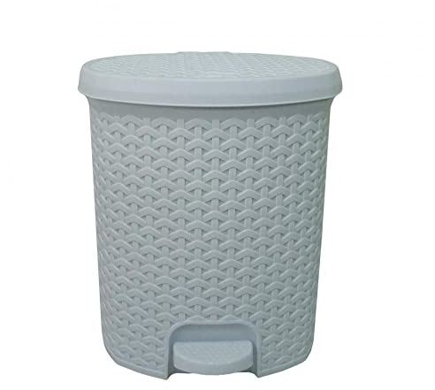 Muddy Hands Rattan Effect Plastic Foot Pedal Bin Home Bedroom Bathroom Rubbish Waste Dustbin (3 Litre, White)