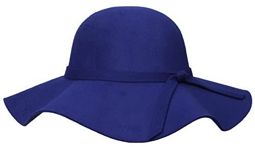JK Home vintage brett brätte floppy Cloche Derby Bowler solhatt - ullfilt rosett hatt - strand prinsessa kyrka fest hinkhattar, Barn blå, S
