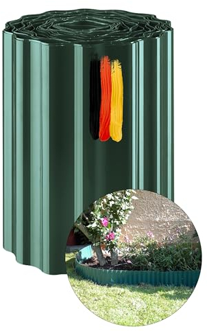 Novatool Borde compacto de plástico verde para cama de flores, 9 m x 15 cm, borde de riego, borde de césped, borde de camino, PET reciclado