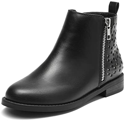 DREAM PAIRS Bottines Fille Confortables Chaussures Courtes à Enfiler avec Fermeture Éclair Antidérapantes pour Automne Hiver,Size 31,Noir/PU,SDBO2221K