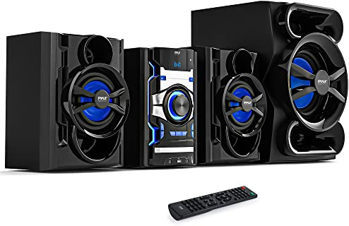 Pyle 3-Piece Wireless Bluetooth Stereo System - 1000 Watt DVD Shelf System for Home with DVD Player, MP3, USB, FM Radio, Bass Reflex Speaker, and Remote Control, Compact & Portable - PHSKR14.5