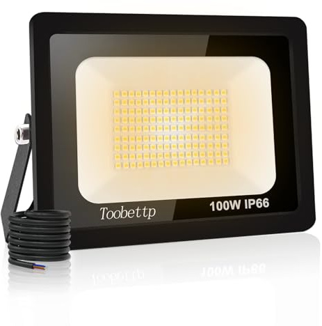toobettp 100W LED Strahler Außen, Superhell 10000LM Fluter Flutlicht 3500K Warmweiß, IP66 Wasserfest LED Strahler, Scheinwerfer Aussenstrahler für Gärten, Innenhöfe, Garage, Hotel