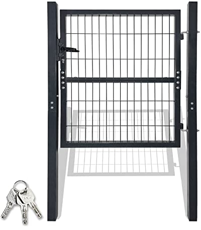 SUBTLETY 100x100cm Verjas Abatibles para Jardín Juego de Puerta de Acero incluye Postes y Asas de Plástico Cerradura y IIave Cancela de Valla de Metal Antracita para Entrada Almacenes Patio Exterior