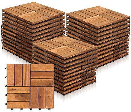 Yakimz Baldosas de madera de acacia de 30 x 30 cm, suelo antideslizante, 33 baldosa para terraza, 3 m², sistema de drenaje de 3 m², sistema de clic, terraza, balcón, jardín, marrón