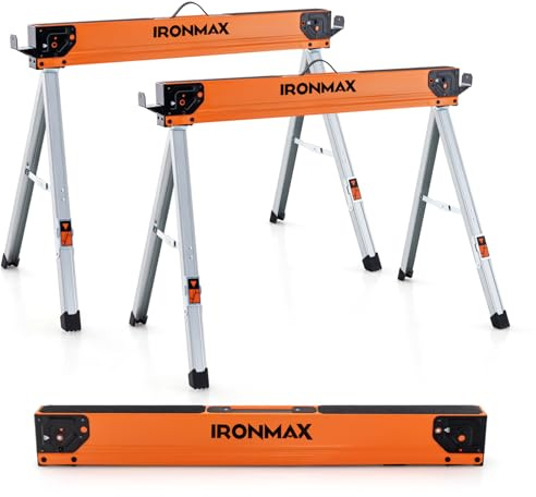 Goplus Saw Horses 2 Pack, 2200 LBS Portable Folding Sawhorse with 2x4 Brackets & Side Supports, Easy Setup & Lightweight Work Horse, Heavy Duty Saw Horse for Woodworking, DIY Project & Garage