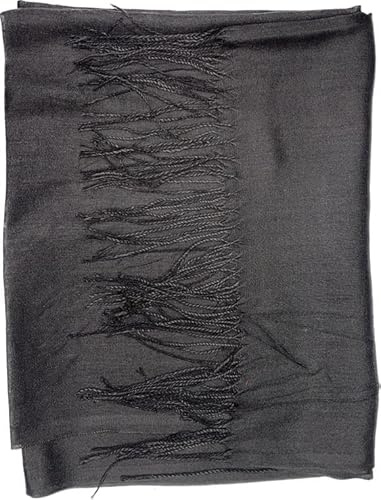 Needs & Wants® Ladies Light Weight Plain Solid Colors Fringe Detail Viscose Polyester Faux Pashmina Scarves (Black)