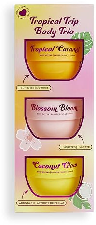 I Heart Revolution, Tropical Trip Body Cream Trio, Lozione Corpo Ultra Idratante, 3 Profumi Estivi, Pelle Morbida, Vegano & Cruelty-Free