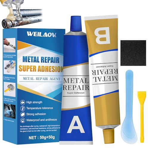 WEILAOK Metallkleber Hitzebeständig, Metallkleber Extra Stark, Flüssigmetall Kleber, Industriekleber Extra Stark für Verschiedene Metalloberflächen, 50g+50g