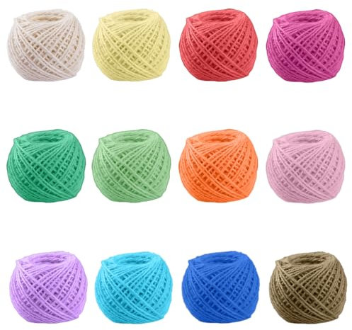 Jadin Makramee Garn 2mm x 25m, 12 Farben Makramee Set, 2 mm DIY Buntes Hanfseil, Schnur für Boho Dekoration, Basteln, Stricken, Flechtdekoration, Geeignet für Klassenzimmer, Wohnzimmer, Arbeitszimmer