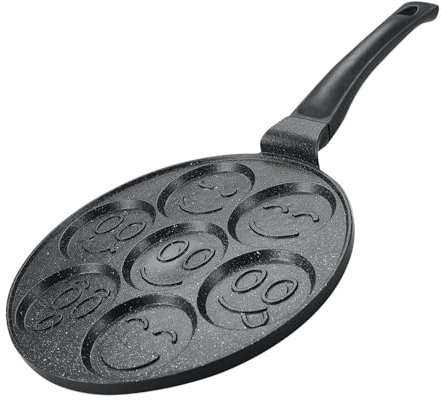 Herzberg,HGCP267SML, Sartén para crepas 26 cm con 7 emojis sonrientes, Ideal para Cocción Saludable, Resistente a Rayaduras, Fácil de Limpiar, color plateado