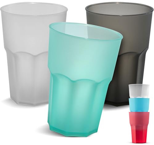 Trinklicht® Premium Trinkbecher aus Kunststoff 480ml extra stabil | Plastikbecher Mehrweg | 6er Set aus Hartplastik Mehrwegbecher | wiederverwendbar spülmaschinenfest | schwarz grün weiß