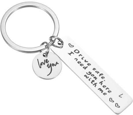 PATIKIL Drive Safe Love You nyckelring, bokstavsberlock I Need You Here with Me anpassade nyckelringar med presentask för honom män jul alla hjärtans dag presenter, SILVER, 5x1.2cm/1.97x0.47 inch