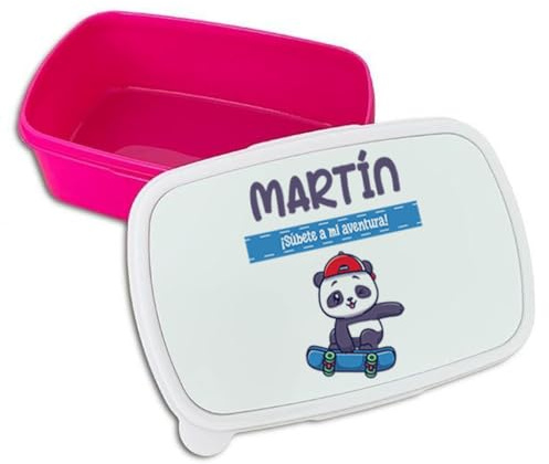 xulisimo Fiambrera infantil personalizada con nombre, ideal para vuelta al cole, uso diario en el colegio o guardería, libre de BPA y apta para alimentos (Rosa, Panda)