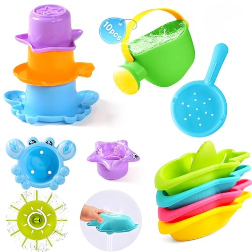 Voarge Lot de 10 jouets de bain pour bébé, jouets aquatiques pour enfants, à partir de 1, 2, 3, 4 ans