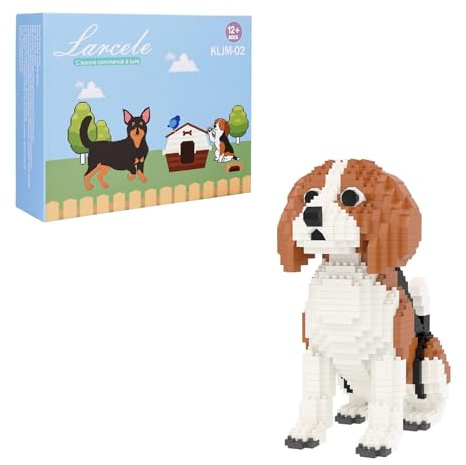 Larcele 964 Pièces Micro Blocs de Construction Kit, Bricolage Mini Blocs de Briques Jouet Set pour les 12 Ans et Plus KLJM-02 (Beagle)