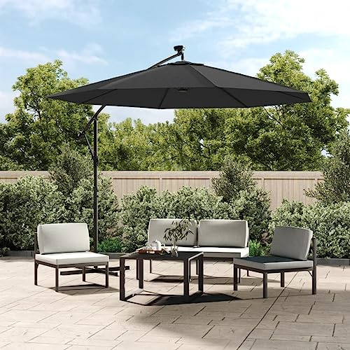 YuuSsea Cantilever Garden Parasol Anthracite Polyester, Steel Large, 118.1 inch Round, with Solar LED Lights, Adjustable Tilt for Patio Deck