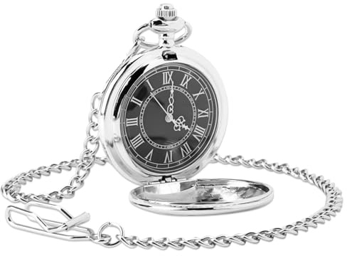 HEUIOP Pocket Watch Chains for Men Vintage Silver Personalised Pocket Watch,Roman Numerals Stylish Design Classic Smooth Gift for Christmas Birthday Anniversary New Year Father's Day