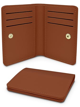 AfitLulu Ladies Purse Ultra-Thin Credit Card Holder Wallet Solid Color Women Wallets Womens Purse Simple Small Purses with Snap for 8 Credit Card Slots and 1 Banknote Slot (Brown)