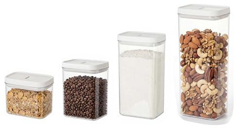 URMONA 4 recipientes de almacenamiento de cereales de 4,3 L, sin BPA, para almacenamiento de alimentos y organización, herméticos con tapa, aptos para harina, cereales y pasta(4)
