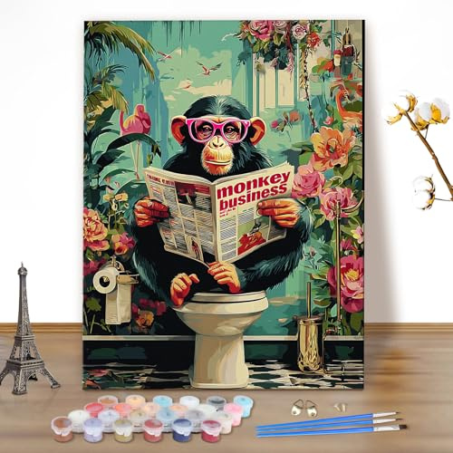 MEIYUDA Pintar por Numeros Adultos Mono en el Paisaje, DIY Painting by Numbers Kits Cuadros por Numeros, Pintura de Bricolaje Sobre Lienzo Decoración para el Hogar 40x50cm(sin marco)