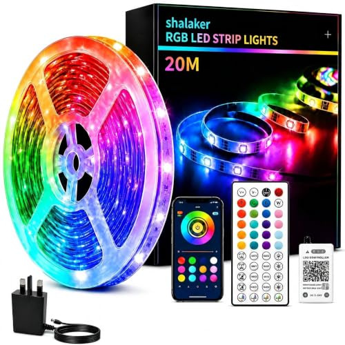 20M RGB LED Strip Lights for Bedroom, Music Sync Colour Changing LED Tape with Bluetooth App & Remote, 16M Colours, Dimmable, Timing Mode, Self-Adhesive for Home Party Kitchen Christmas Decor