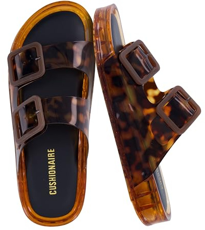 CUSHIONAIRE Pool Jelly Sandals for Women, Slides Shower Shoes for Beach, Tortie Smooth 10