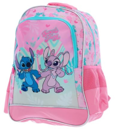 mybagstory | Stitch ryggsäck | dagis | rosa och blå 38 x 28 x 16 | Disney barnväska med Stitch och Angel Love-design. Idealiska mått på 38 x 28 x 16 cm för dagis- och CP-klassrum.