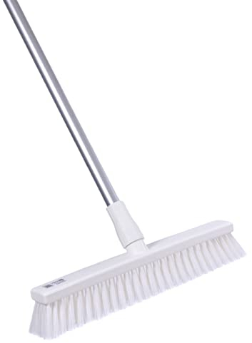 BawiTec Spezial Hygiene Besen Hygienebesen 40cm Breit mit Aluminiumstiel 145cm HACCP weiße Borsten Kehrbesen Lebensmittel Industrie Profibesen Lebensmittelbesen Spezialbesen