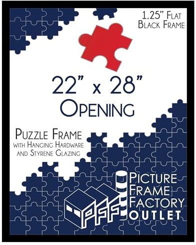 PFFO 22x28 Puzzle Frame, 1.25 Modern Matte Black Style, Clear Plexiglass, Strong Backing, Wall Hanging Hardware Included – Display for Puzzles, Art, Posters, or Pictures