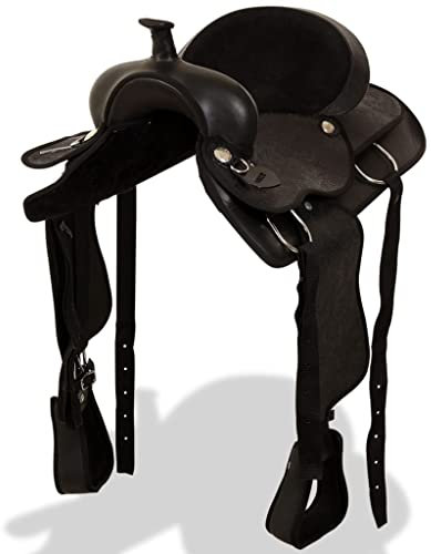 vidaXL Westernsattel Halfter Brustblatt Echtleder 17 Schwarz Pferd Sattel Set