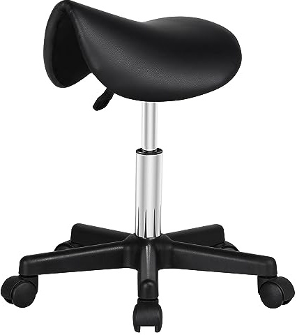 Yaheetech Black PU Leather Swivel Hydraulic Saddle Stool Adjustable Gas Lift Bar for Spa Salon Manicure Tattoo with Wheels