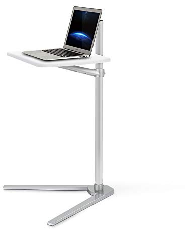 Thingy Club Sängbordsstativ, höjdjusterbar bricka, sidobord för säng eller soffa, laptop-skrivbord (silver – vit bräda)