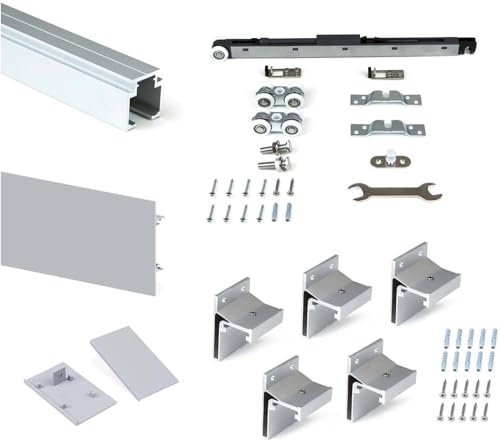 Emuca - Sistema per ante scorrevoli sospese, con chiusura soft, 80 Kg, alluminio anodizzato.
