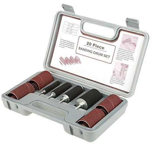 Sanding Drum Kit, 20PCS Drum Sander Set with Box, Sanding Band Drum Sleeve and Rubber Drum Mandrels, Sanding Drill Bit for Rotary Tool, Woodworking Drill Press Power Drill