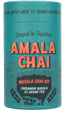 Amala Chai Authentic Masala Chai Kit - Cardamom Masala & Single-Origin Assam Tea, 15 Cups | Handcrafted, Ethically Sourced, Supports Farming Communities | Authentic Chai Tea Bags Alternative.