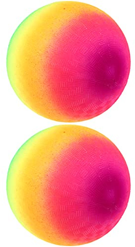 2pcs Rainbow Playground Balls Rubber Bouncy Inflatable Balls for Kids and Adults Indoor and Outdoor Games Kickballs Dodgeball Ball Handball 21cm