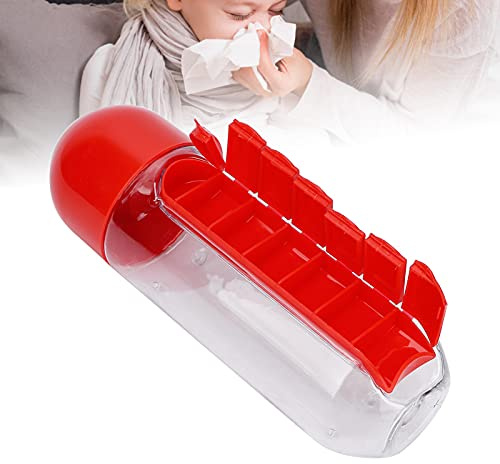 Dioche - Bouteille D'eau de Stockage de Médicaments 2 en 1 - Bouteille D'eau avec Porte-pilules 7 Compartiments - Organisateur de Pilules Portable