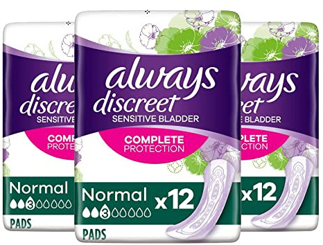Always Discreet Lot de 12 serviettes hygiéniques pour fuites urinaires sensibles