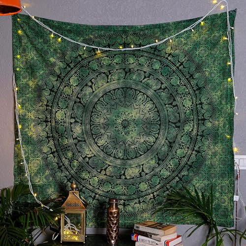 Craft Trade Green Tapestry Wall Hanging Psychedelic Boho Mandala Wall Hanging Trippy Tapestries for Bedroom Aesthetic Hippie Room Decor Bedspread Meditation Poster - 76x102 CM (30x40 Inch)