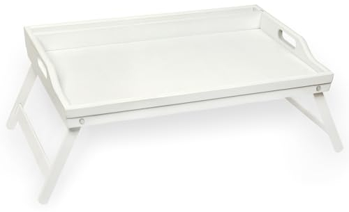 Schramm Rocco e.K. Frühstückstablett Bambus Tablett wählbar in 2 Bambustablett klappbar Serviertablett Frühstück Betttablett mit Tabletthalterung Ablagefach, Farbe:Weiss