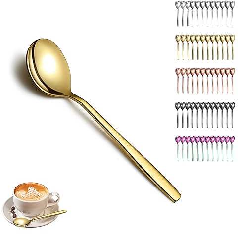 Berglander Gold Set di cucchiaini da 12 pezzi, Stoviglie da tè in acciaio inossidabile placcato oro oro cucchiaino da tavola, cucchiaino piccolo cucchiaio da dessert, lavabile in lavastoviglie