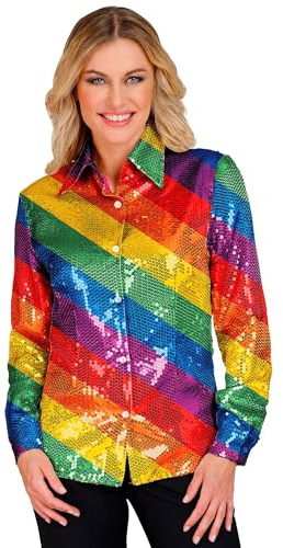 W WIDMANN MILANO Party Fashion - Chemisier à Paillettes pour Femme, Tenue Disco Scintillante, Chemise pour Le Carnaval, Les Festivals